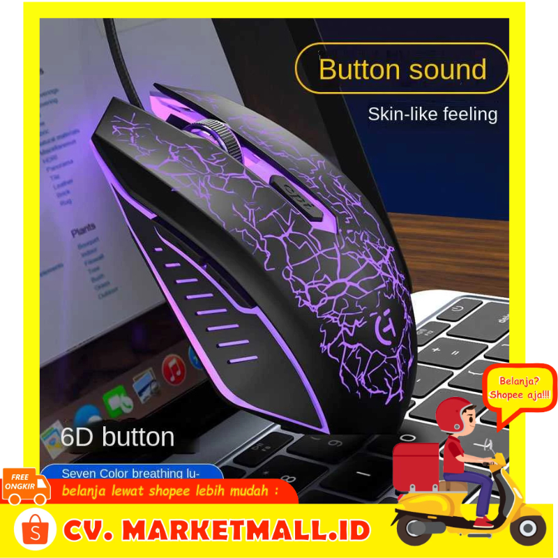 Mouse Kabel Komputer Laptop LED Colorful Desain Retak 6D Button 4800 DPI - ONEVAN M20 - 7RMS0PBK