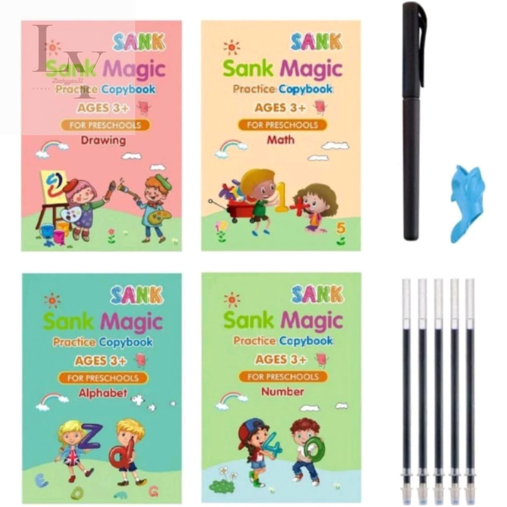 

SANK Buku Latihan Menulis Ajaib Set 4 Buku + Pulpen - Magic Practice Book 1 Set 4 Buku + Pulpen