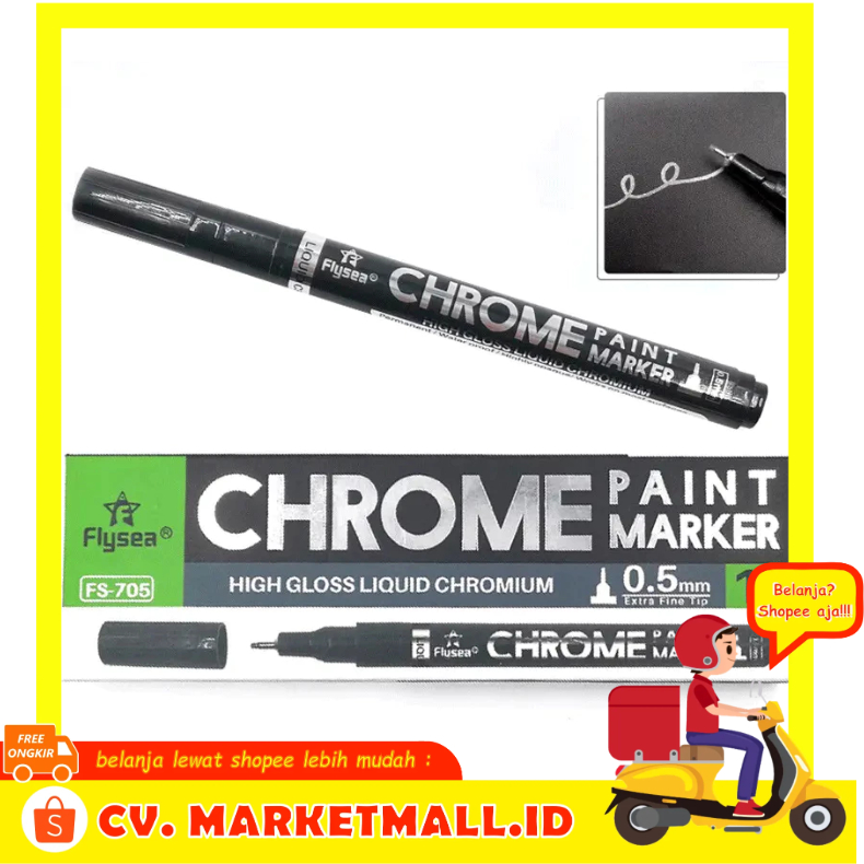 

Market Mall - Spidol Metalik Chrome Premium 2mm Hasil Mengkilap Permanen Waterproof - GuangNa 843C