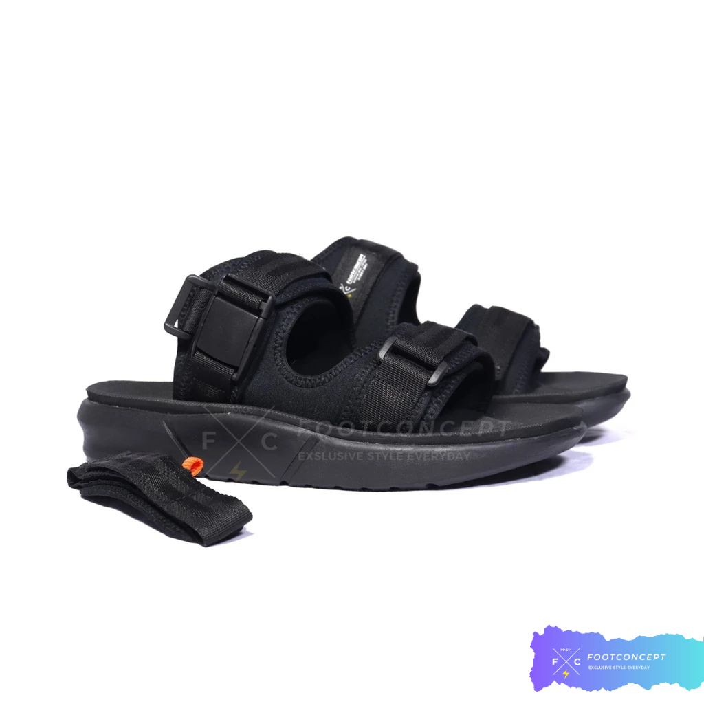 Aenka.id Footconcept Footwear Sandal Gunung Pria Wanita Kasual Kekinian Double Strap Fullblack Outsol TPR Premium Anti Slip Size 37-44