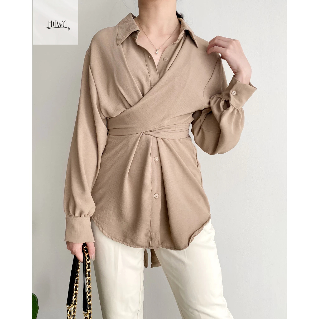 HAWA - Ye Un Wrap Shirt - Kemeja Lilit - Kemeja Tali - Kemeja Ikat - Kemeja Lengan Panjang wanita