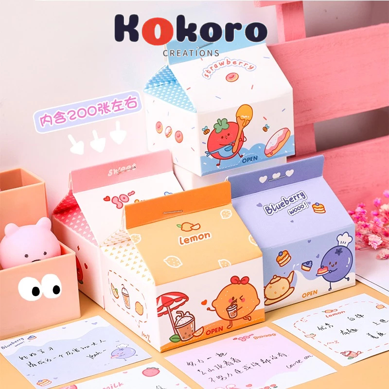 

KokoroCreations - [SK21] Notepad Kertas Memo Portable unik sticky Notes Milk box fruit Kemasan susu