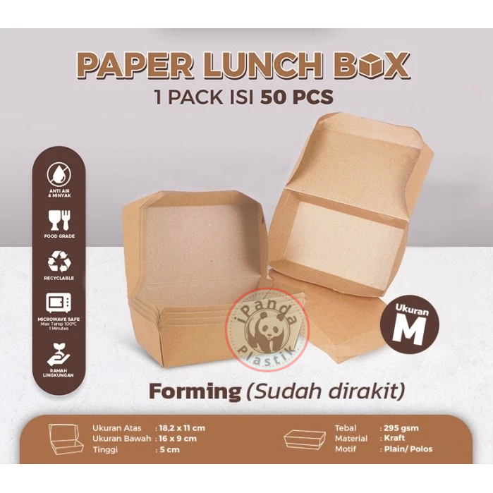 Paper Lunch Box Kraft [Forming] 1 Pack Isi 50 Pcs kraft ukuran M - Lunch Box Cokelat M