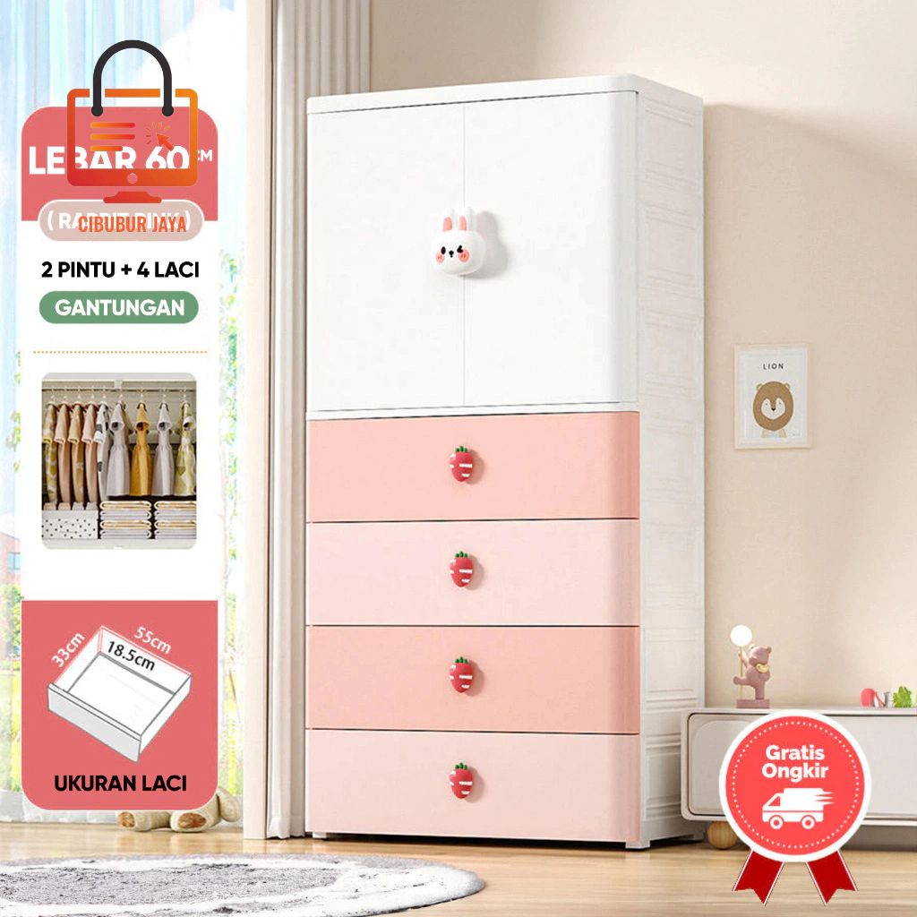 CIBUBUR JAYA GRATIS ONGKIR BALI LEMARI PLASTIK PAKAIAN KELINCI SUPER LUCU 4&5 TINGKAT C80/C96 LACI S