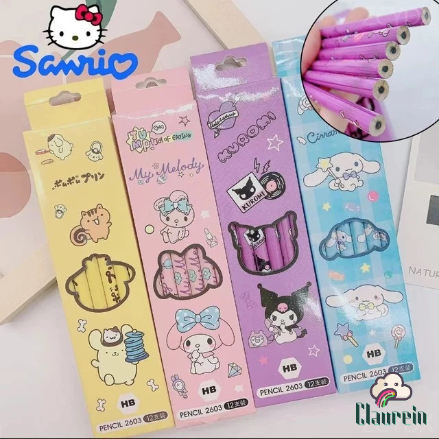 

Pensil LABUBU Sanrio 1 BOX ISI 12Pcs Alat Tulis Sekolah Anak Cinnamoroll Kuromi Melody Pompopurin