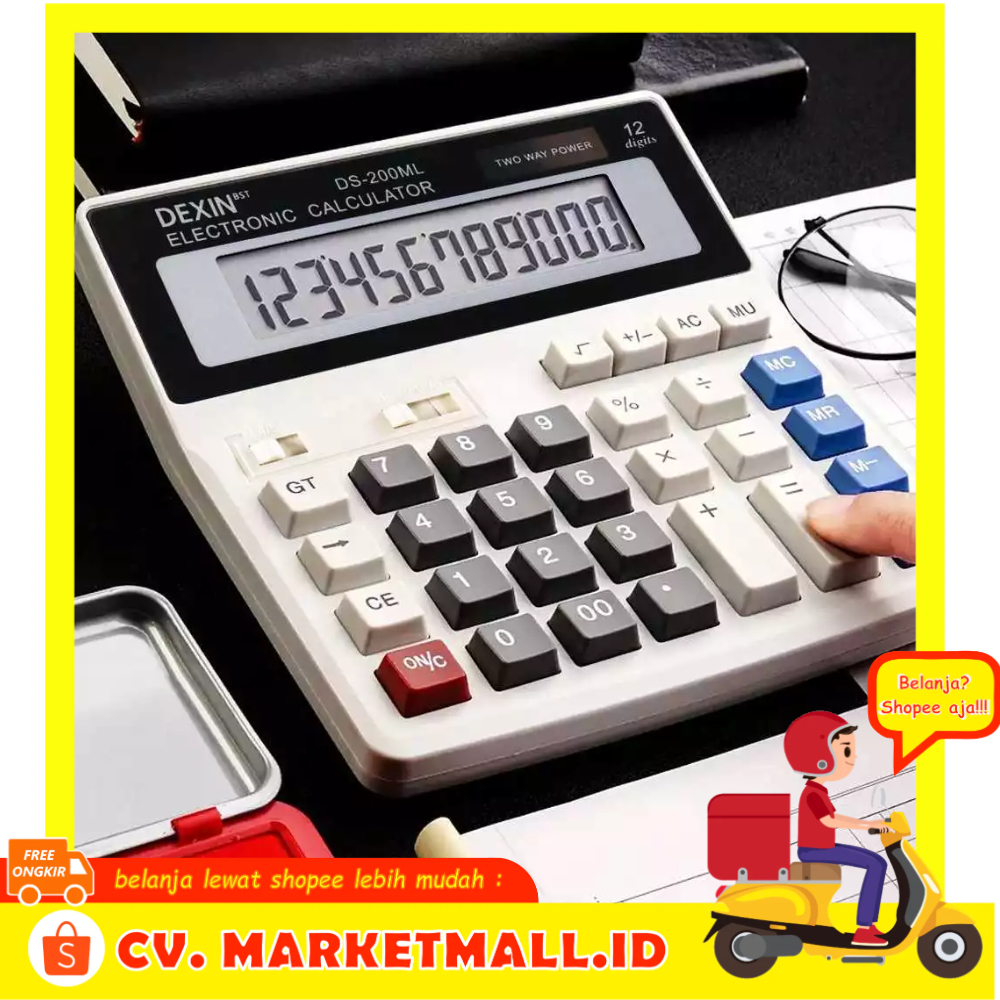 

Market Mall - Kalkulator Dual Power 12 Digit Tahan Lama Layar Jelas - DEXIN DS-200ML