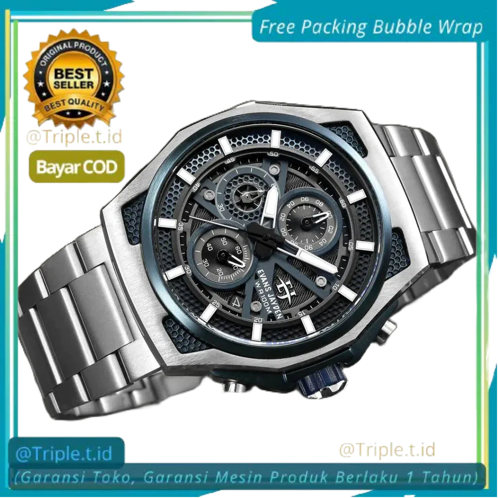 JAM PRIA ORIGINAL EVANS JAYDEN 9585 WATER RESIST JAM TANGAN ANTI AIR PRIA KACA SAPHIRE