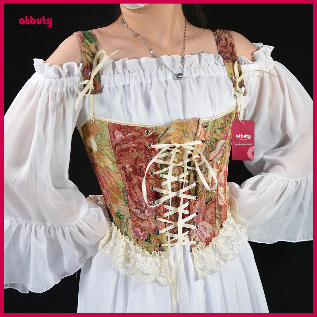 【atbuty】Seashell Corset Top Corset Bustier Vintage Hollow Bandage Camisole Slimming Shapewear Dress 