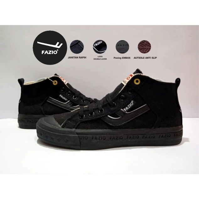 Fazio - Sepatu Unisex Efille High Black Sneakers Pria Wanita
