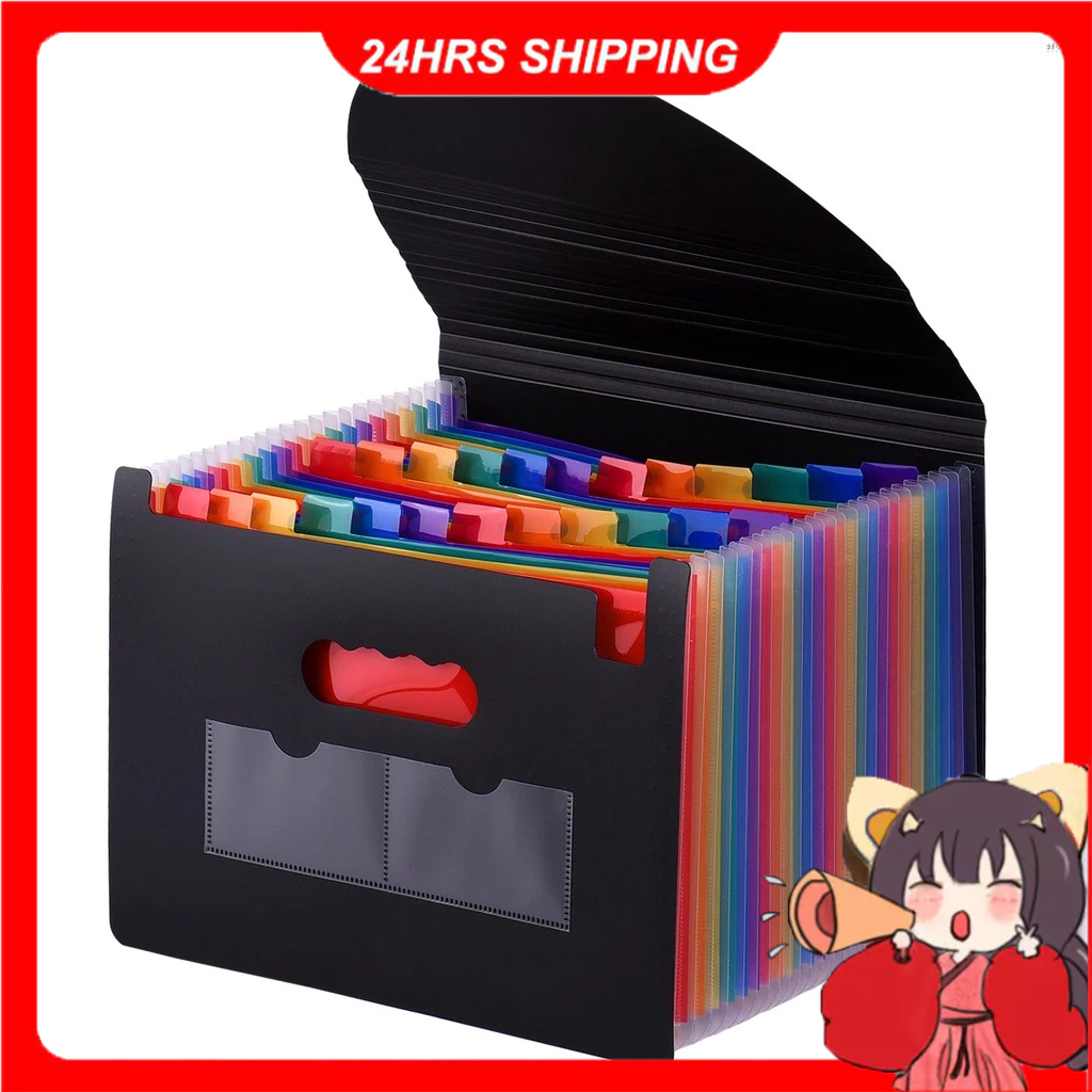 

[In Stock] 24 Pockets Expanding File Folder with Cover Accordian File Organizer A4 Letter Size Document Organizer Rainbow Color for Home Office School