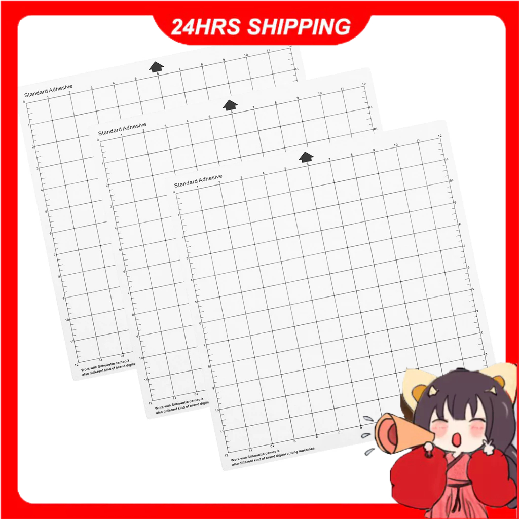 

3PCS/5PCS/10PCS Bisofice Cutting Machine Special Pad 12 Inch Measuring Grid Replacement Transparent PP Material Adhesive Mat With Clear Film Cover for Silhouette Cameo Plotter Machine