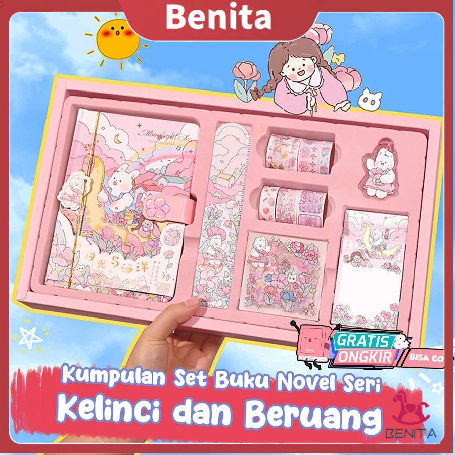 

【120pcs】8 in 1 Gift set/ Diary journal kit set birthday gift/ Paket set agenda/ Buku catatan set lucu