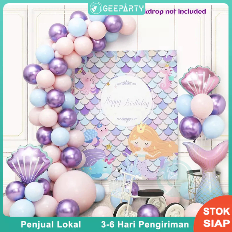 Tema Putri Duyung Bertema Emas Ungu Biru Balon Warna-Warni Garland Untuk Anak Perempuan Ulang Tahun 