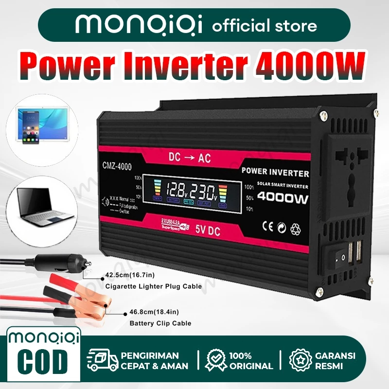 Monqiqi Power Inverter 4000W Inverter DC To AC Power Inverter Pure Sine Wave PSW DC 12V/24V To AC 22