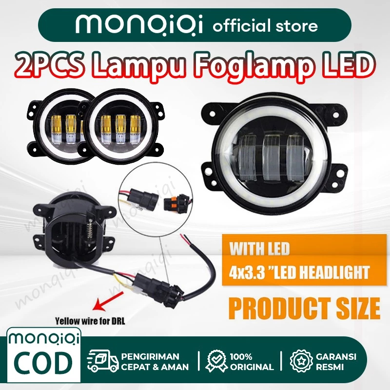 Monqiqi Lampu Motor LED Super Terang Lampu Kabut Motor 2PCS Lampu Kabut LED 4 Inch 3 Lensa Full Ring