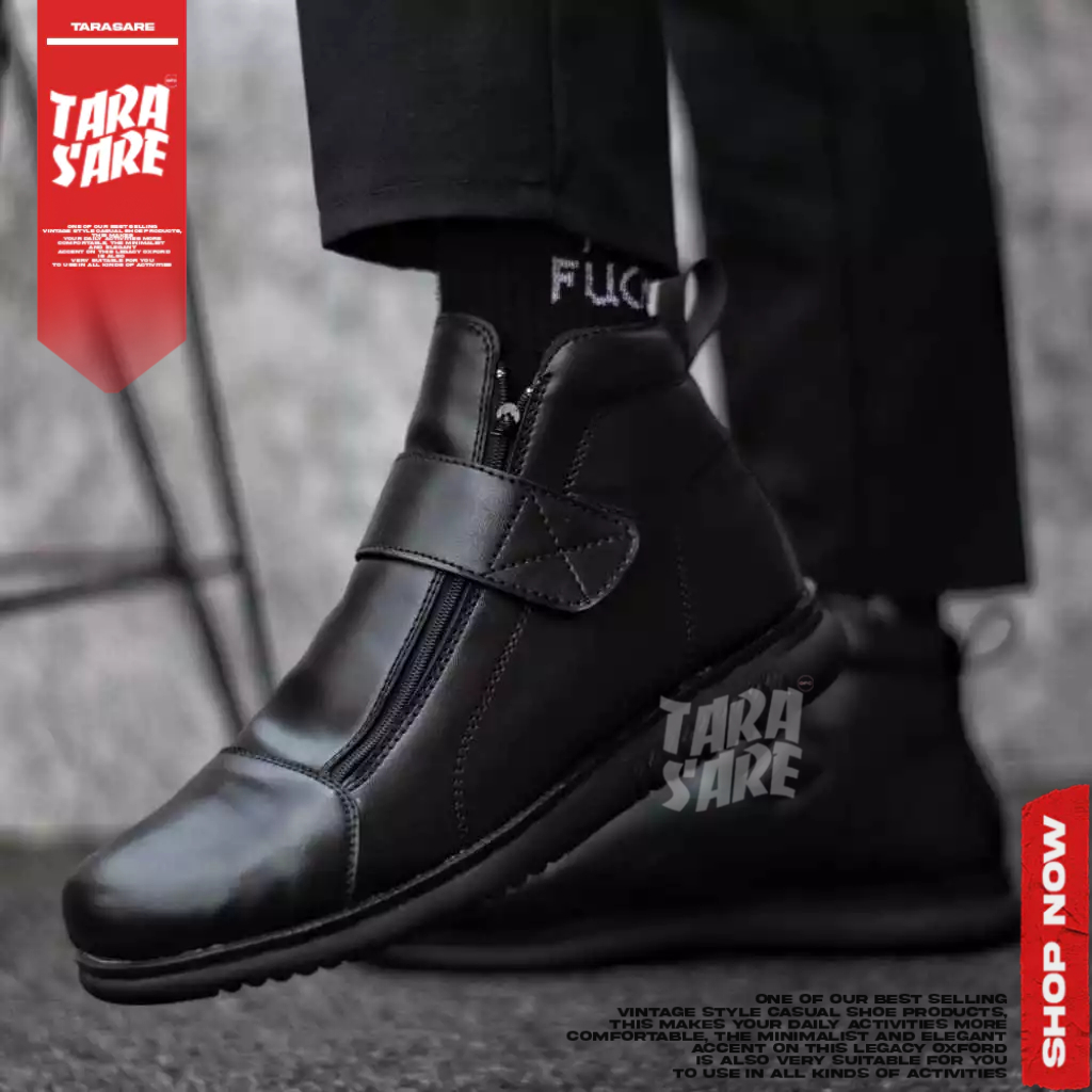 TARASARE - Sepatu Formal Boots Pantofel Kerja Hitam Pria Resleting