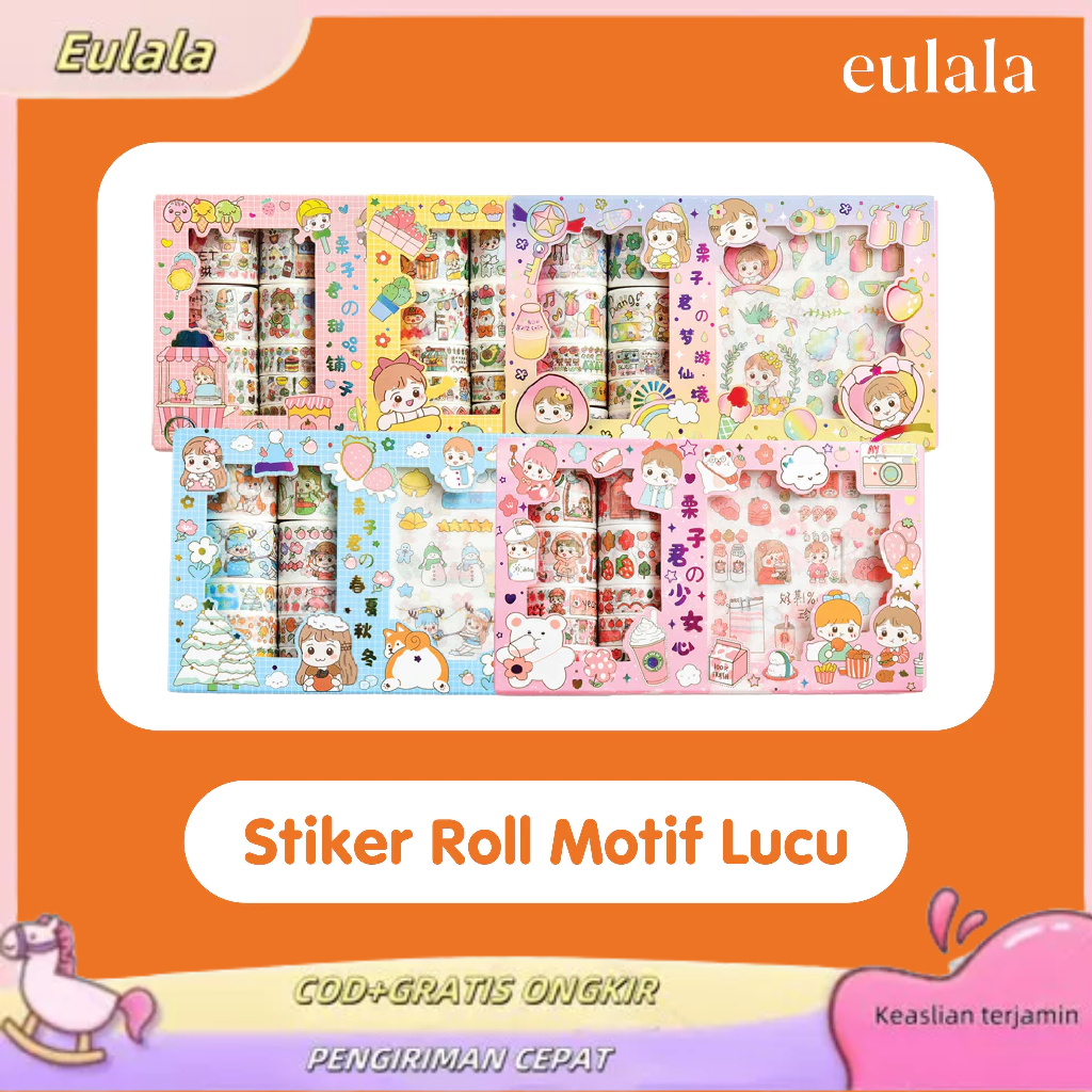 

Eulala Stiker Momo 2in1 Washi Tape Roll / Washi Tape Roll Masking Sticker / Stiker Momo Hadiah Scrap Book