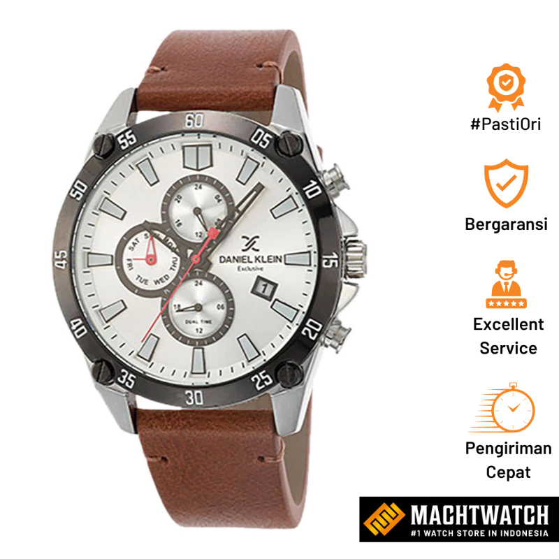 Jam Tangan Pria Daniel Klein Exclusive DK112501-6 Chronograph Men Silver Dial Brown Leather Strap