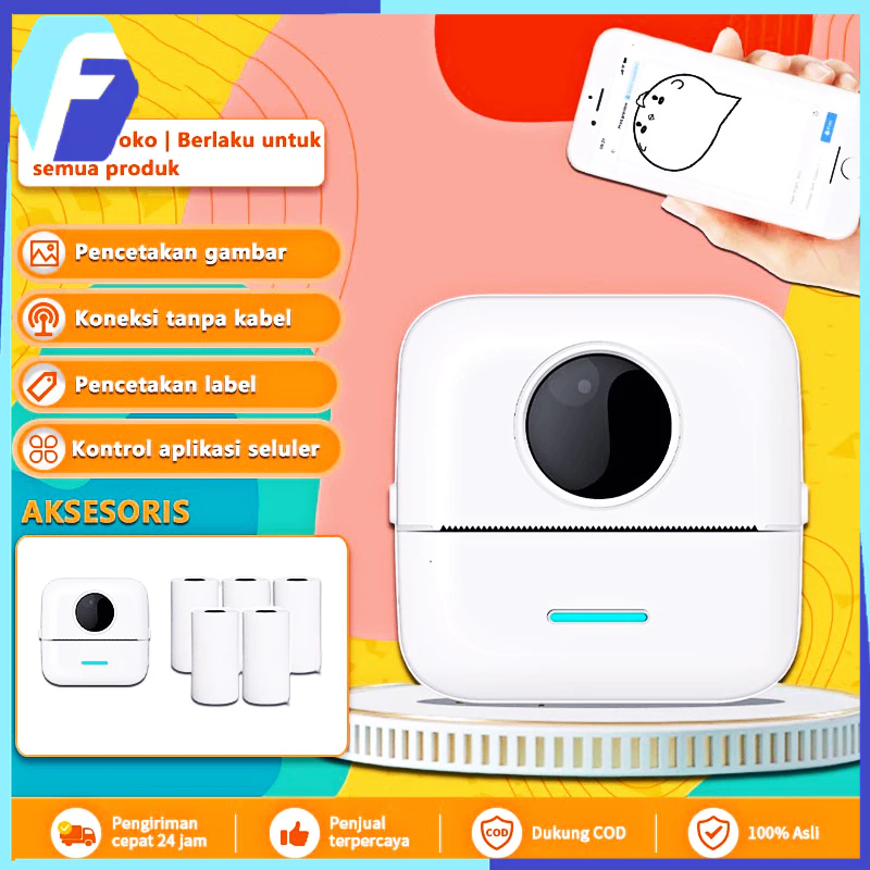 【COD】Mini Thermal Printer Bluetooth Mini Pocket Printer Wireless Label Maker Printer Label Tanpa Tin