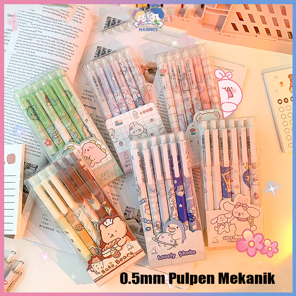 

Hannei 6pcs/set Pulpen Gel Mekanik 0.5mm Pen Gel Mekanik Lucu Pulpen Ballpoint Mekanik Alat Tulis