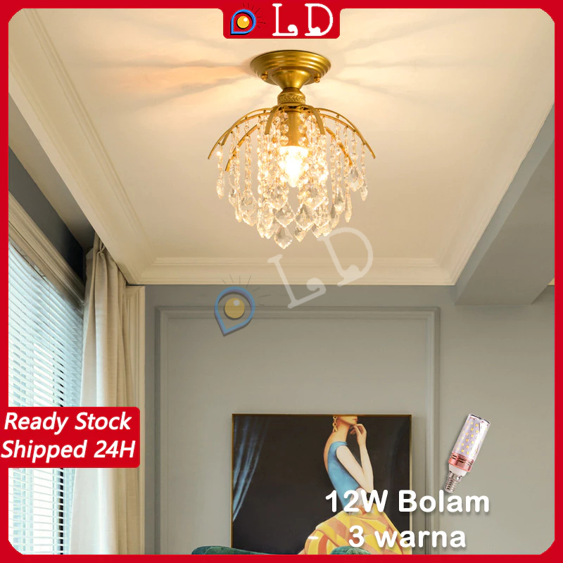 Terlaris [Cod] 3 Warna Lampu Gantung Kristal Lampu Hias Gantung Kristal Lampu Plafon Untuk Ruang
