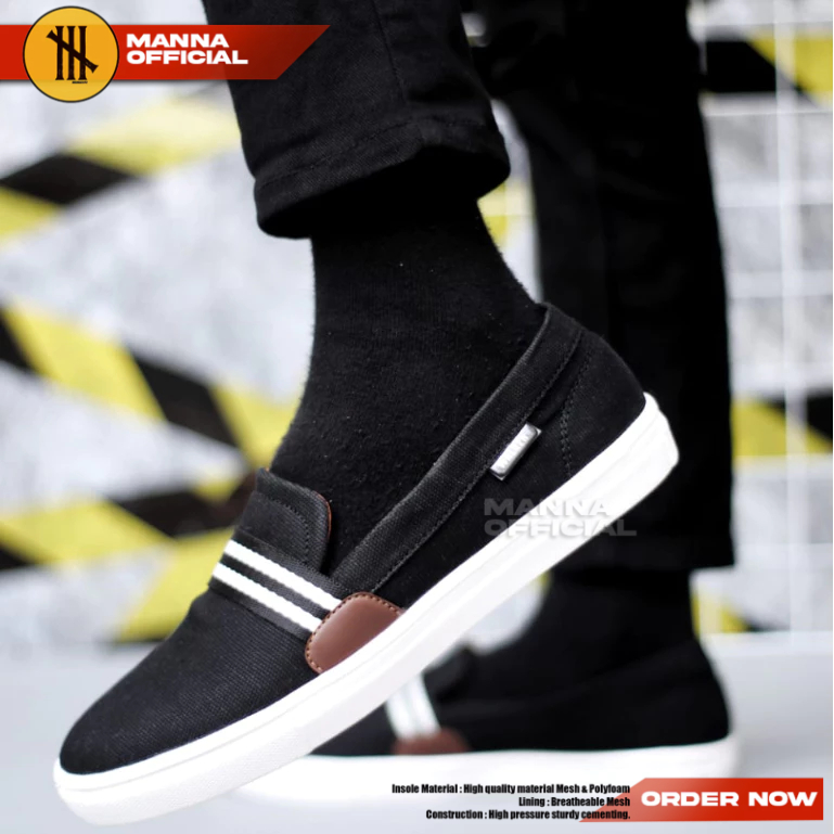 Sepatu Formal Casual Hitam Slop Pria Kanvas