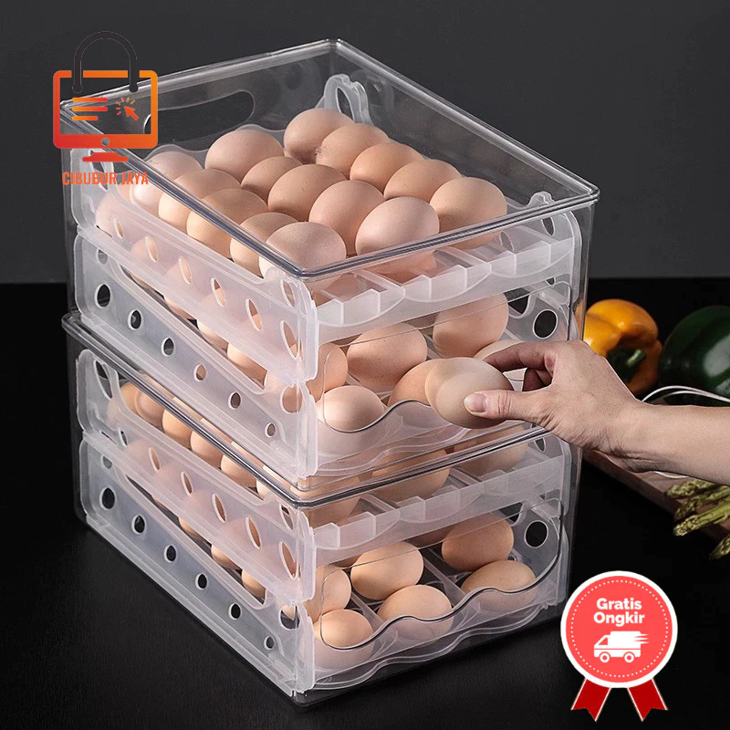 CIBUBUR JAYA EGG BOX KOTAK PENYIMPANAN TELUR RAK TELUR ACRYLIC BOX TELUR 2 TINGKAT KOTAK TELUR HSB11