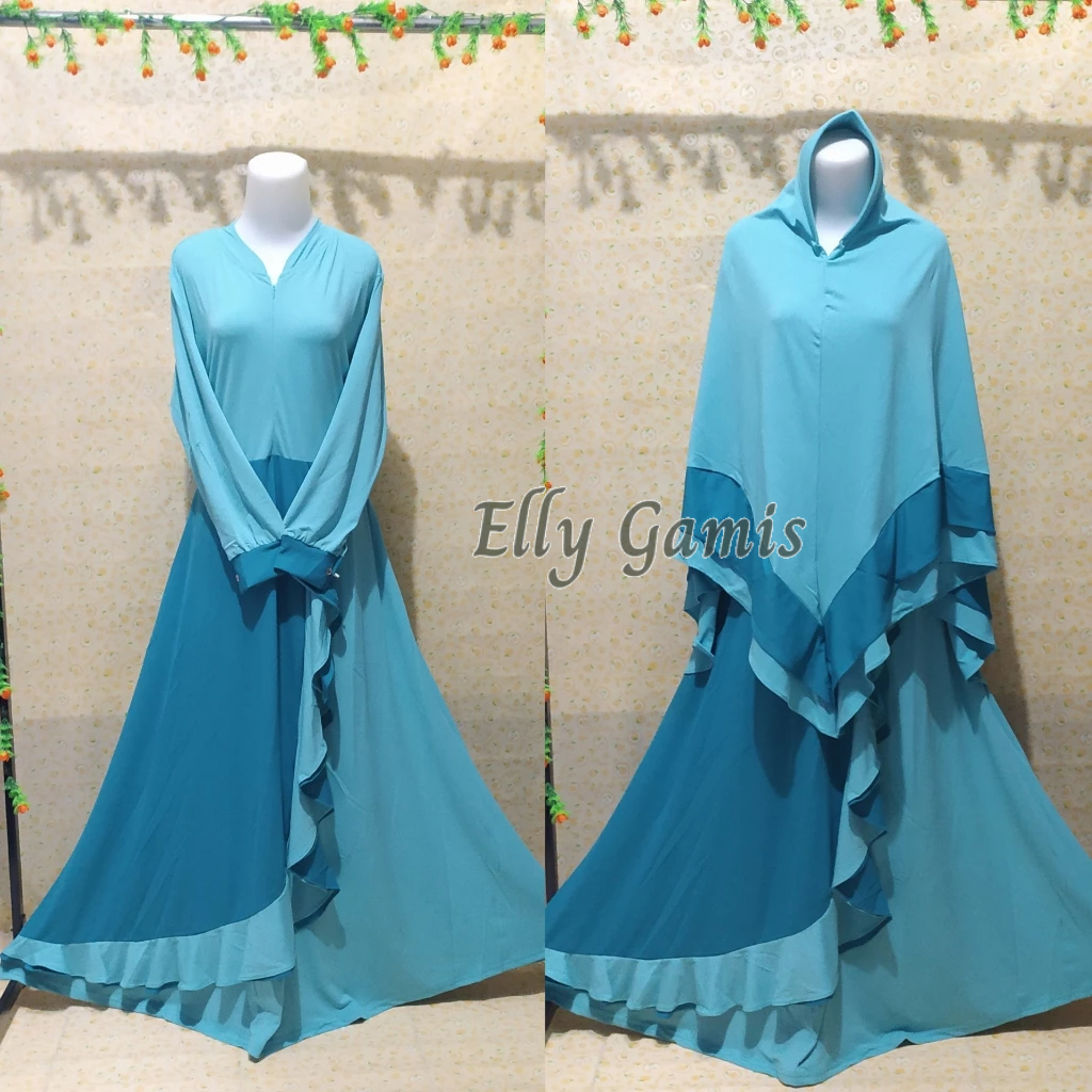 Gamis Jumbo Alika Syari Big Size XXXL LD 110-140 Polos Plus Kerudung Tebal Adem