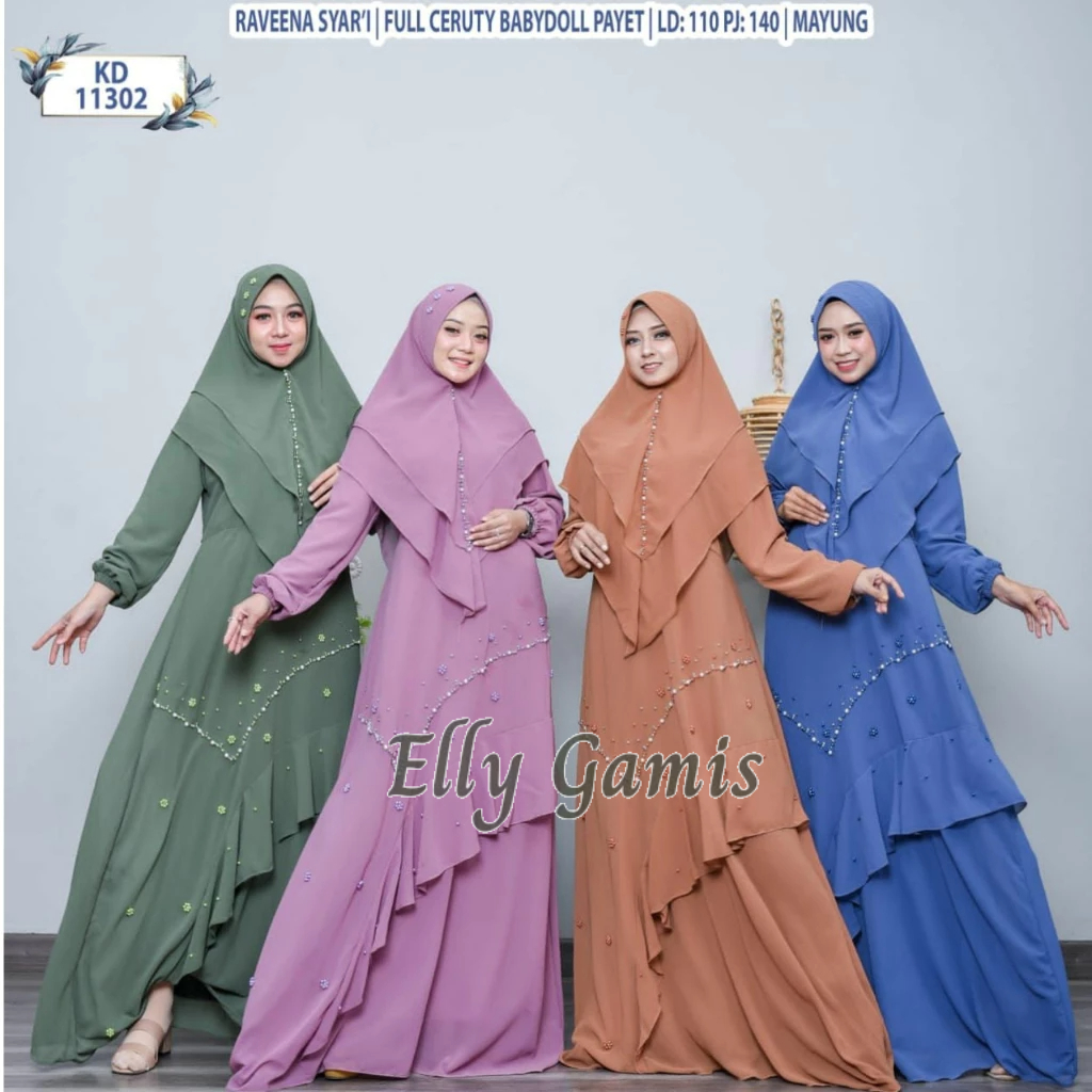 Gamis Syar'i Jumbo Ceruty Tile Bordir L-XXL LD 110 Syakira Ceruty Babydoll Bigsize Premium