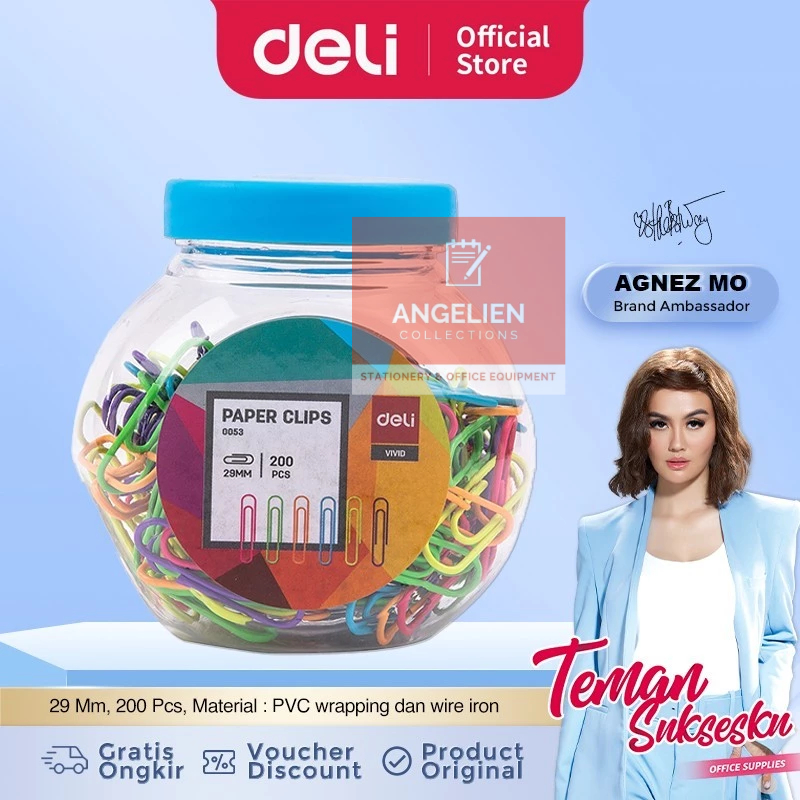 

Deli E0053 Paper Clip /Klip Kertas Kebutuhan Kantor Multi Warna 29 mm