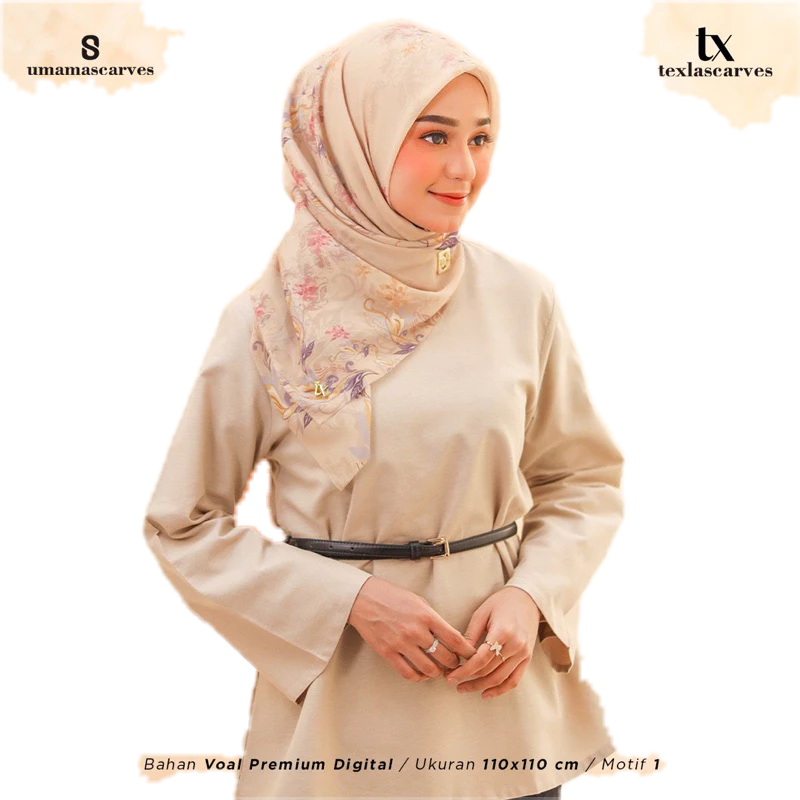 SEGIEMPAT MOTIF TEXLA BOX SCARVES MOTIF BY UMAMA SCARF FREE BROOCH Jilbab Voal Motif Umama Kerudung 
