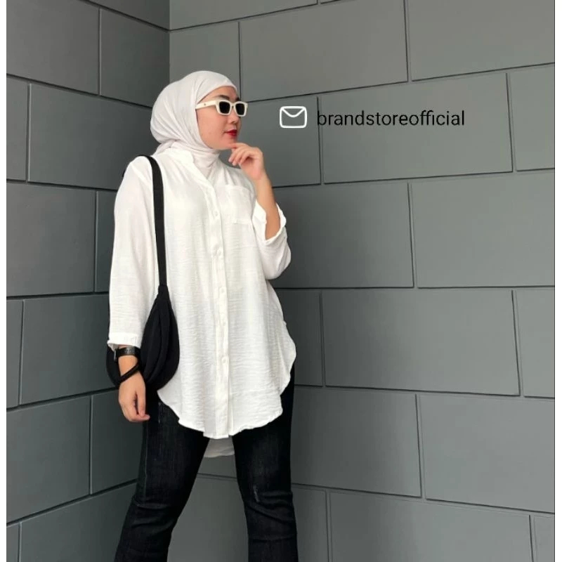 Brandstore - Kemeja Tunik Bahan CEY Crinkle Airflow Atasan Polos Standart Jumbo Kasual