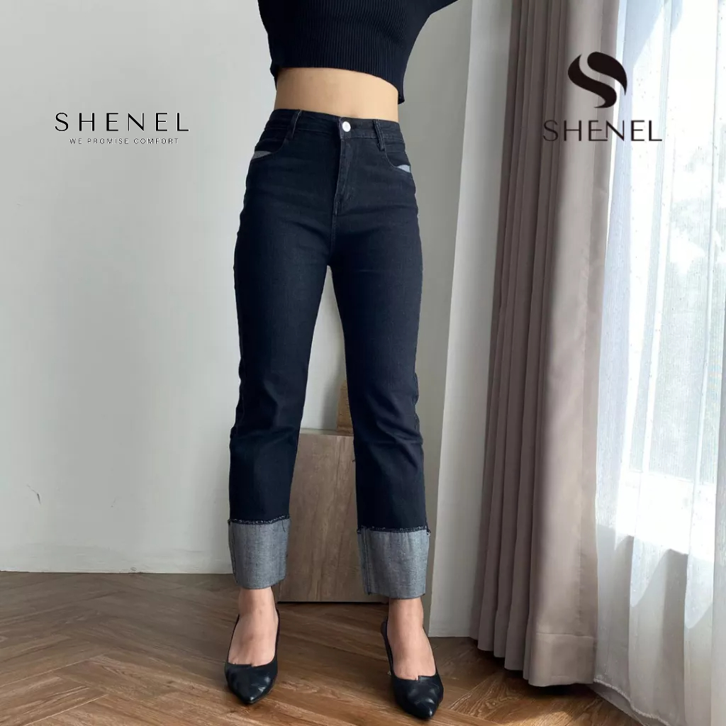 Shenel | Hailey Jeans | Celana Jeans Wanita High Waist Kulot Jeans Trending Stretchy Jeans Retro Ski