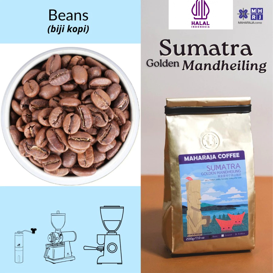 

Maharaja Coffee Sumatra Golden Mandheling Arabika 200g Kopi Sangrai Biji / Bubuk