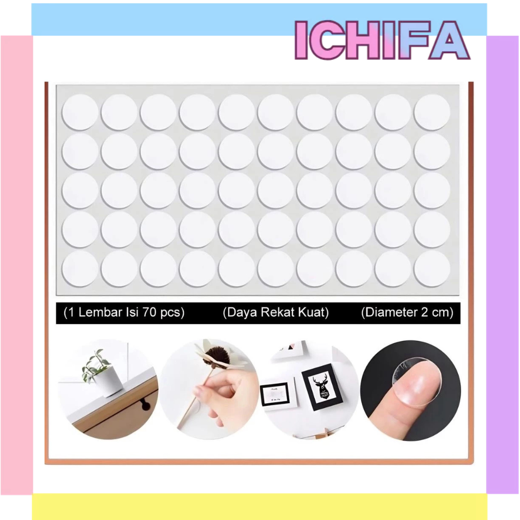 

ICHIFA 70pcs Double Tape Bentuk Bulat Transparan 1 Lembar