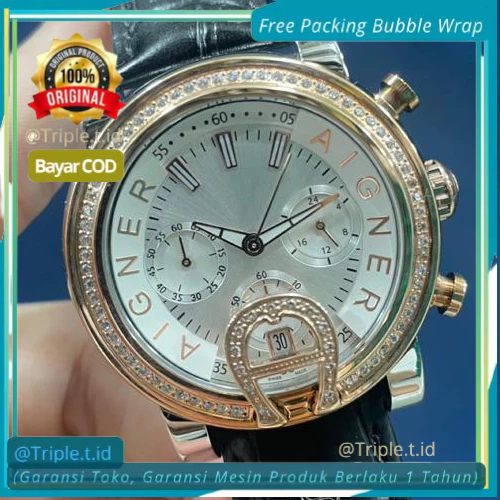 Jam Tangan Tali Kulit Aigner Bari Donna A37200 Detik kecil dan Tanggal Aktif