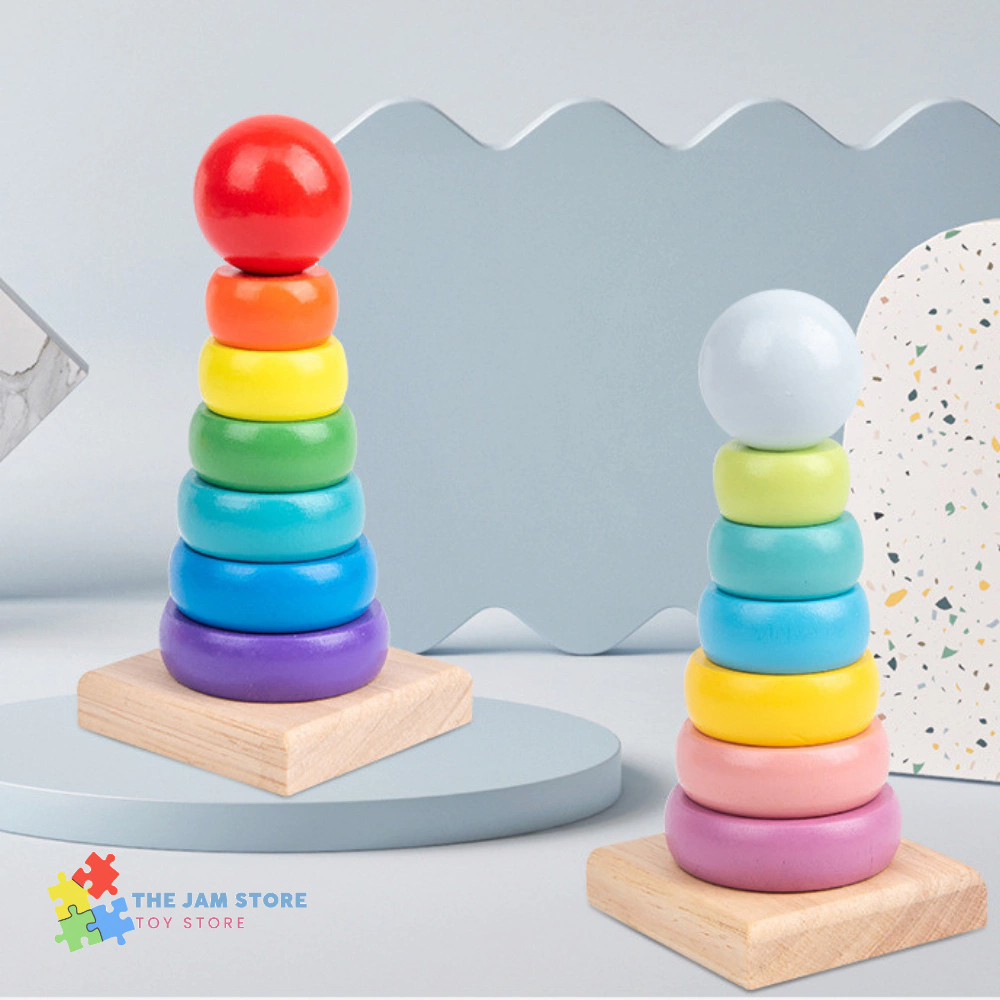 Mainan Montessori Edukasi Anak Perempuan Laki Laki Bayi 8 9 10 11 12 Bulan Susun Tower Donat Melatih