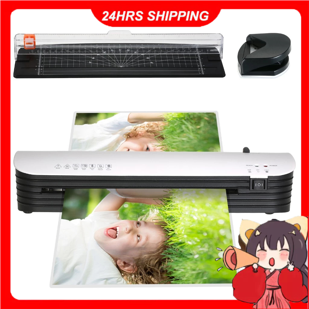

SL299 Laminator Machine Set A4 Size Hot and Cold Lamination 2 Roller System with 20 Laminating Pouches Paper Cutter Corner Rounder ABS Button for Home Office School