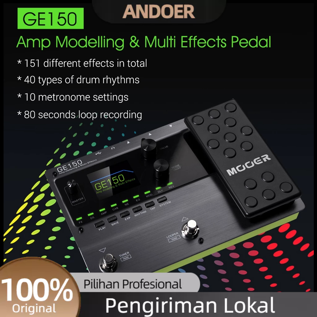 [LOKAL]MOOER GE150 Amp Modelling &amp; Multi Effects Pedal 55 Amplifier Models 151 Effects 80s Looper 40 Drum Rhythms 10 Metronome Tap Tempo OTG Function