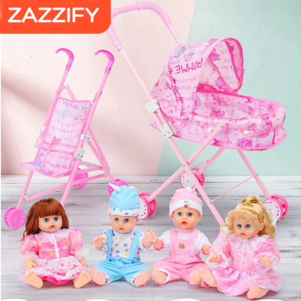 ZAZZIFY Mainan Anak Perempuan Kereta Dorong Anak Mainan Bayi Boneka Lucu Troli Anak Kereta Bayi Trol