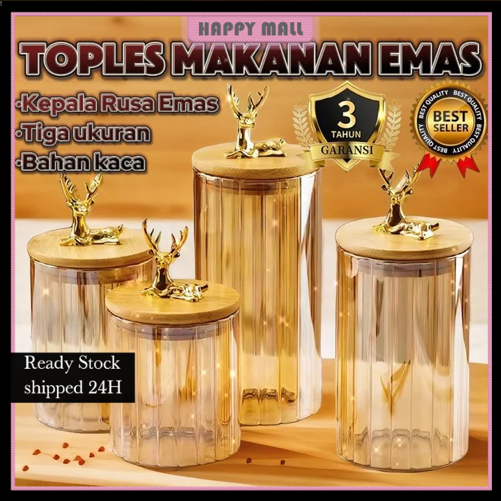 Toples Makanan Serbaguna Toples Gold Toples Aesthetic Toples Kue Toples Kaca Lebaran Toples Kaca Set
