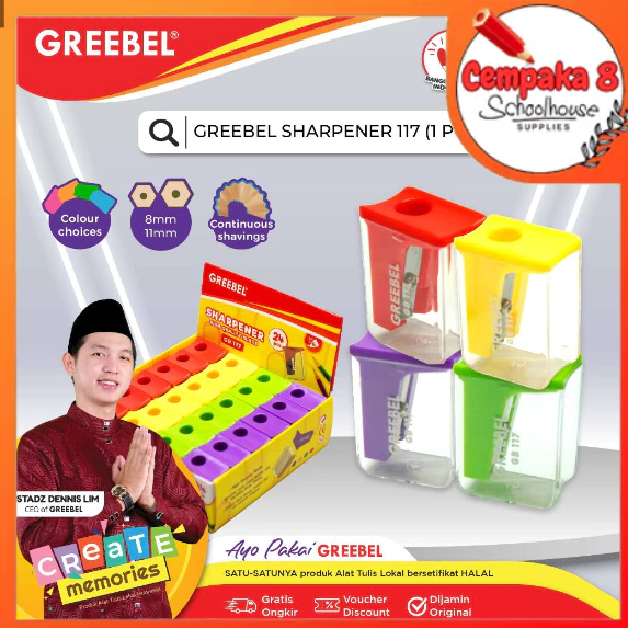 

GREEBEL SHARPENER GB 117/Serutan/Rautan anak sekolah lancip anti patah (FABP) - UTI0454