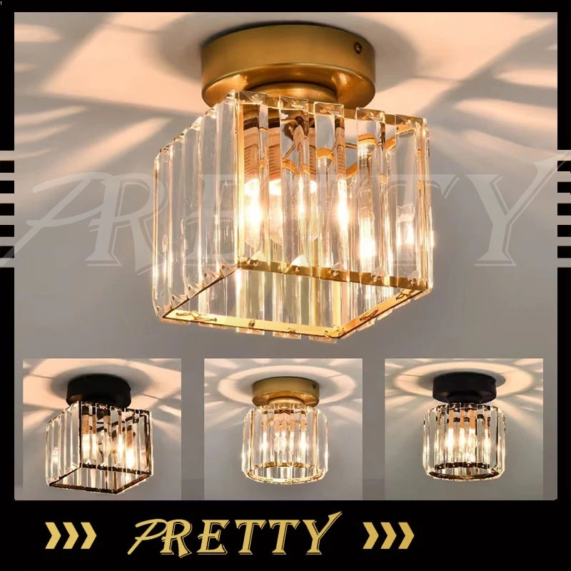COD Lampu Plafon Gantung Kristal Minimalis 2 Model (Kotak & Bulat) Lampu kristal plafon rumah Lampu 
