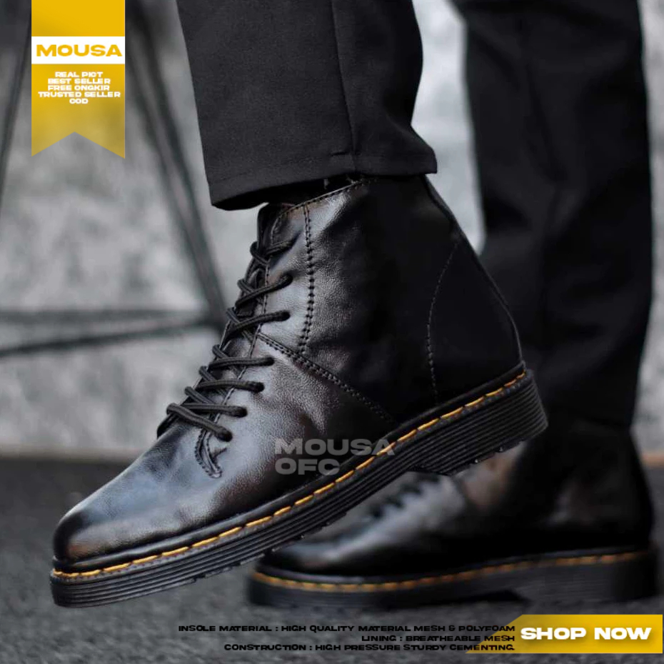 Sepatu Docmart Boots Kulit Hitam Pria