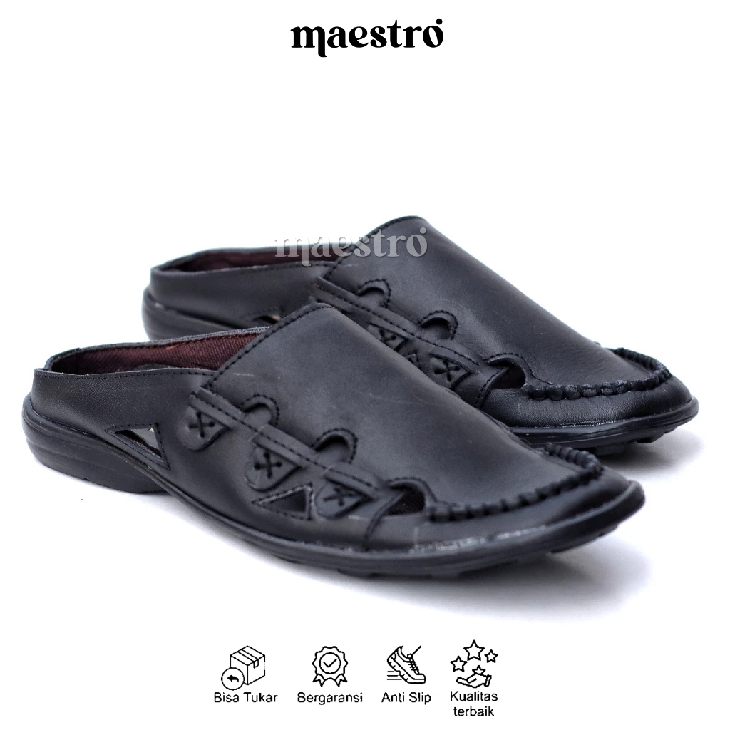 GRANDABLE FRANKIE Sepatu Sandal Pria Casual Sendal Sepatu Kondangan Selop Kulit Asli Bustong Tutong 