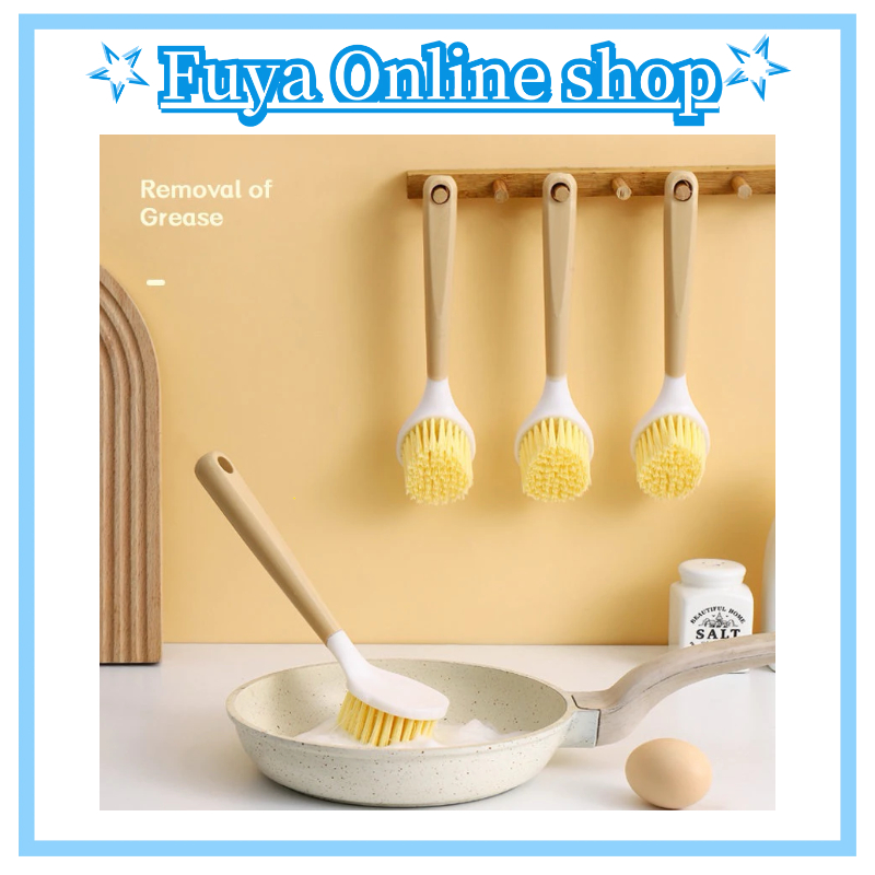 [FUYA] Sikat Pembersih Untuk Kuali Dan Panci/ Sikat Serbaguna/ Sikat Gagang Kayu Panjang Estetik