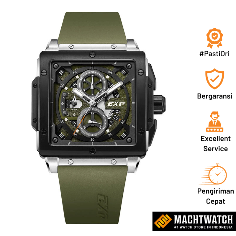 Jam Tangan Pria Expedition Chronograph E 6844 MC RTBGN Men Green Dial Green Rubber Strap