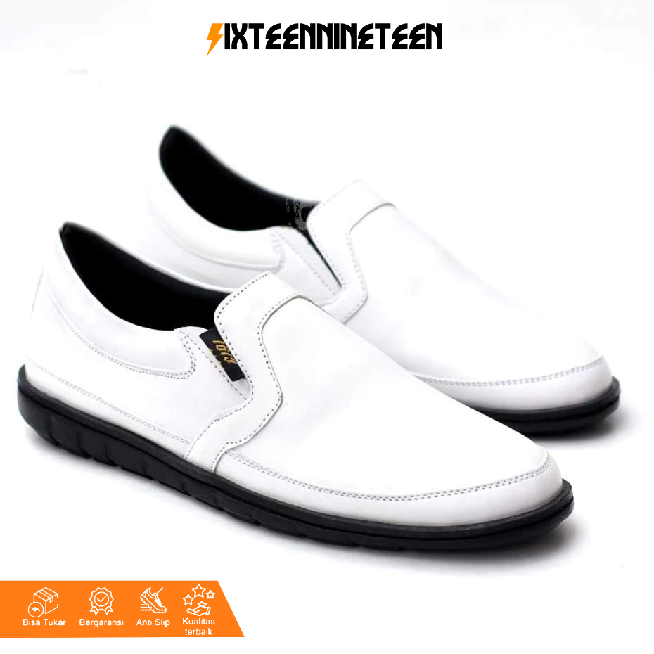 1619 - Sepatu Loafers Pria Putih Casual Formal Pantofel