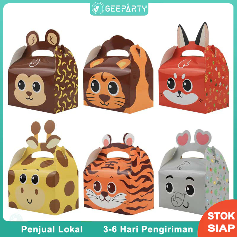 

6 Pcs Jungle Safari Permen Kotak Kertas Genggam Singa Harimau Untuk Pesta Ulang Tahun Hewan