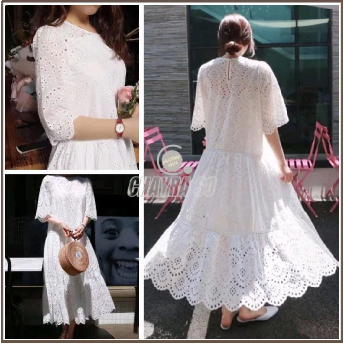 Maxi Vintage Lace Dress Brukat Baju Wanita Maxy Panjang Baju Pantai Cyra